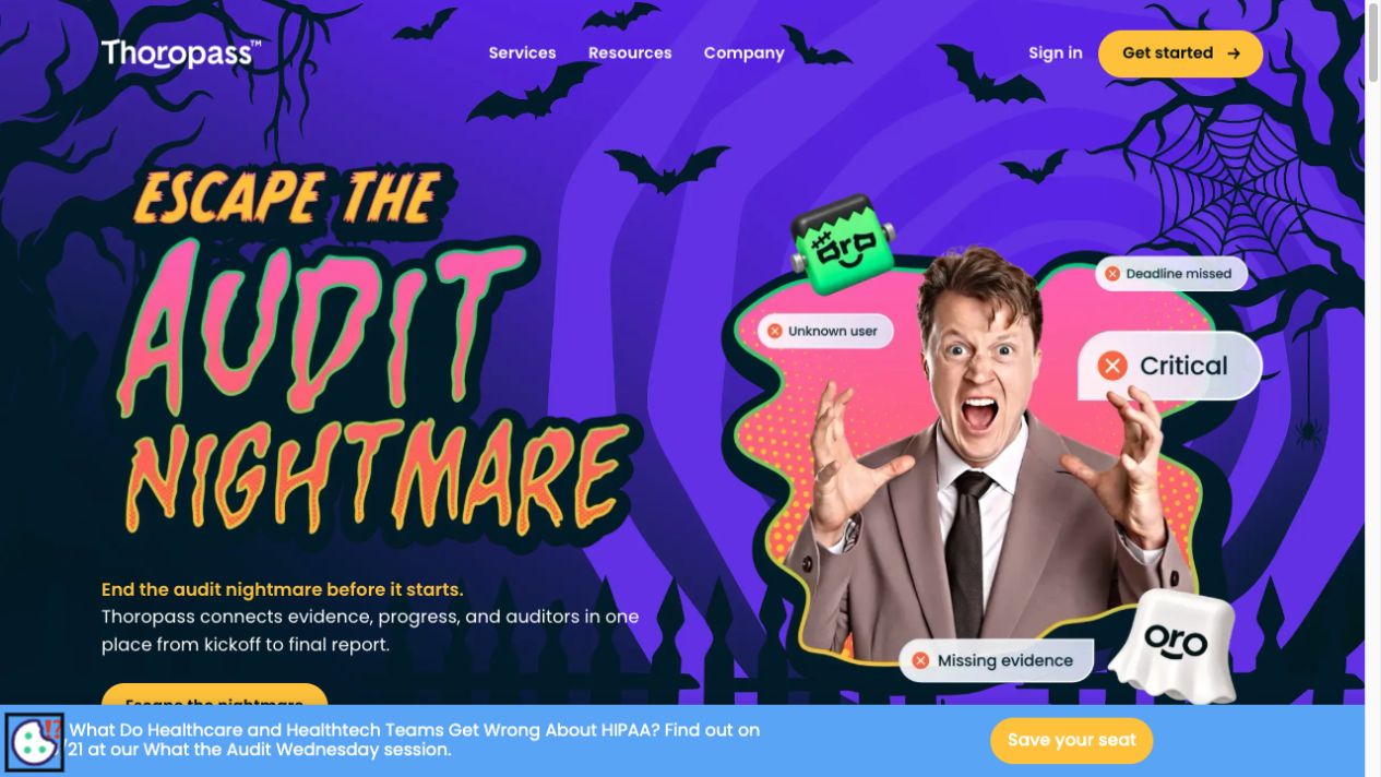 Thoropass homepage, a Vanta alternative that pairs compliance software with its own audit team